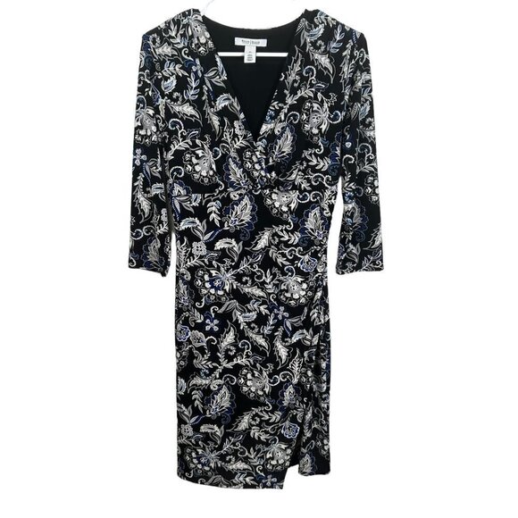 White House Black Market Dresses & Skirts - White House Black Market black and‎ blue foral faux wrap dress, size XS